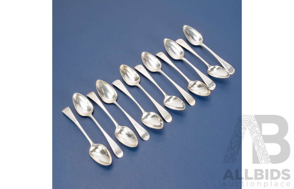 Twelve Silver Teaspoons Including Randall Chatterton, George Burrows, Sarah & John William Blake