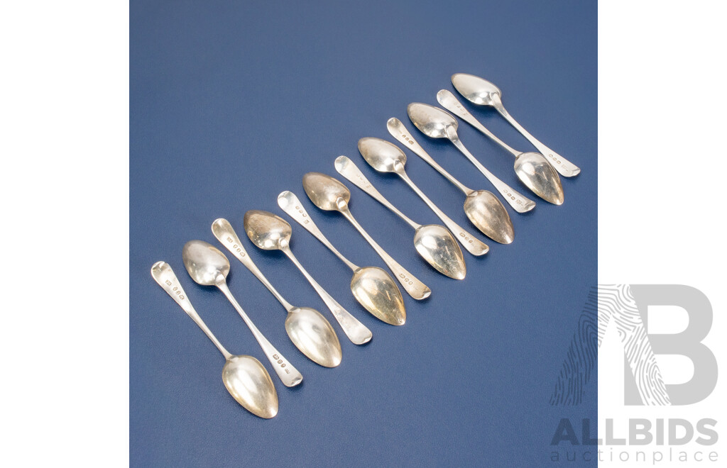 Twelve Silver Teaspoons Including Randall Chatterton, George Burrows, Sarah & John William Blake