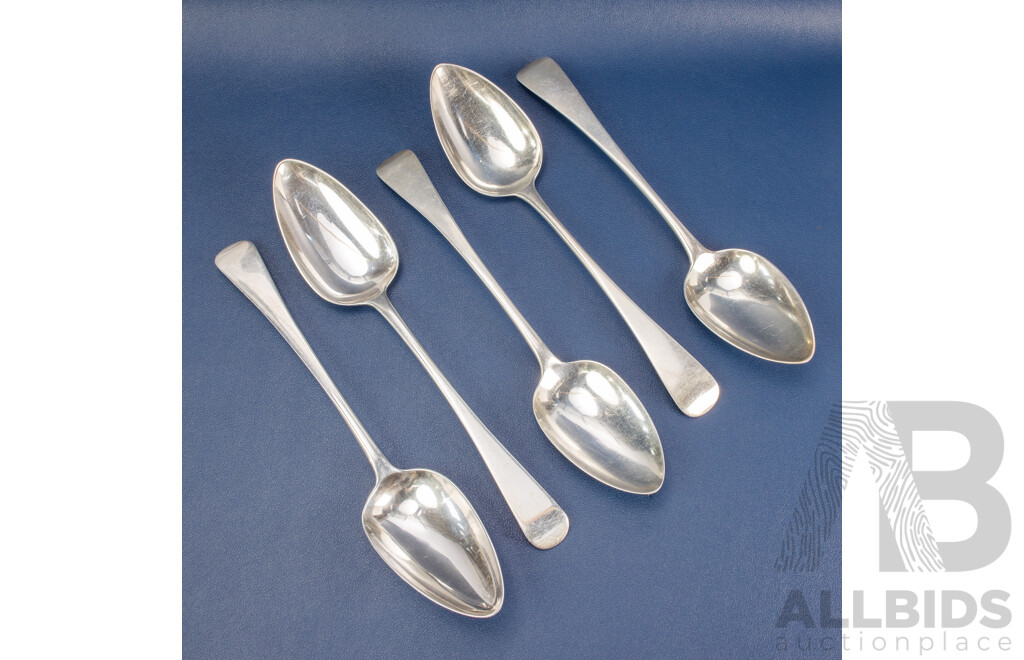 Five Antique Silver Table Spoons Including William Seaman, London, William Bateman I, London 1820, Alice & George Burrows II, London 1803
