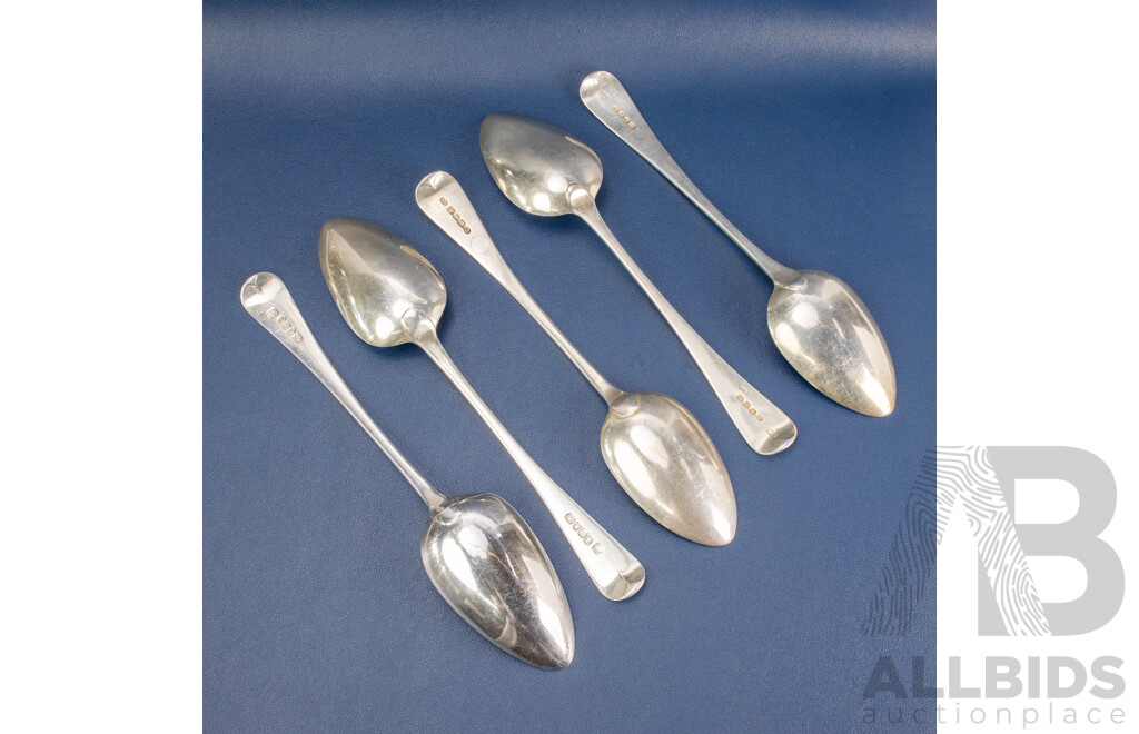 Five Antique Silver Table Spoons Including William Seaman, London, William Bateman I, London 1820, Alice & George Burrows II, London 1803