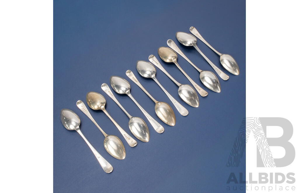 Twelve Antique Silver Spoons Including William Eley I & William Fearn, London, 1806, 1819, Solomon Hougham, London 1816