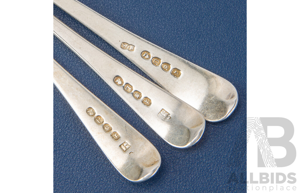 Twelve Antique Sterling Silver Spoons Including William Eley I & William Fearn, London, 1806, 1819, Solomon Hougham, London 1816