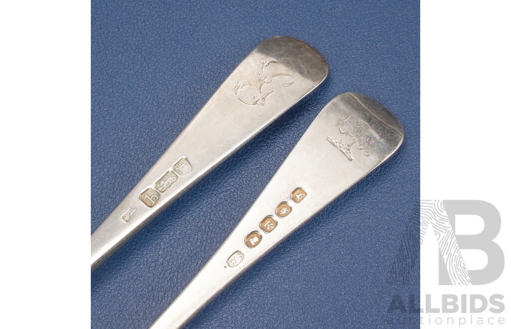 Five Antique Sterling Silver Forks Including William Sumner I, London 1805, 1784, 1783, 1807
