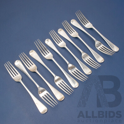 Eleven Antique Silver Forks Including Chawner & Co, London 1865, J Sherwood & Sons, Birmingham 1909