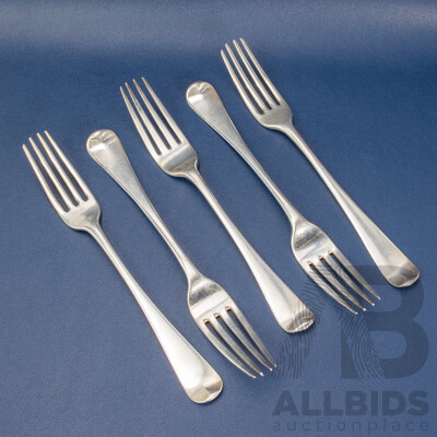 Five Antique Sterling Silver Forks Including William Sumner I, London 1805, 1784, 1783, 1807