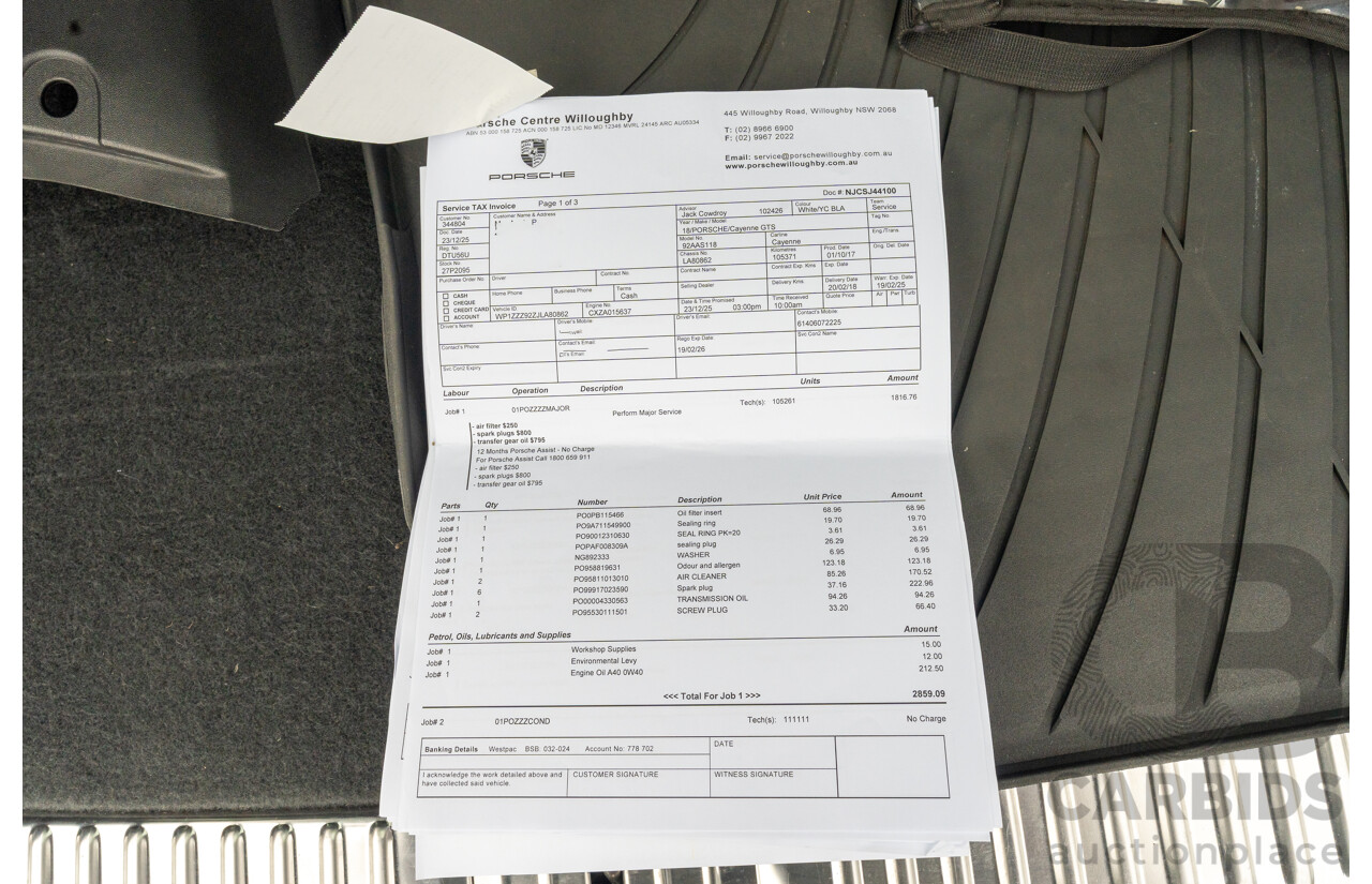 1/2018 Porsche Cayenne GTS (AWD) Series 2 MY18 4d Wagon Carrara White Twin Turbo V6 3.6L