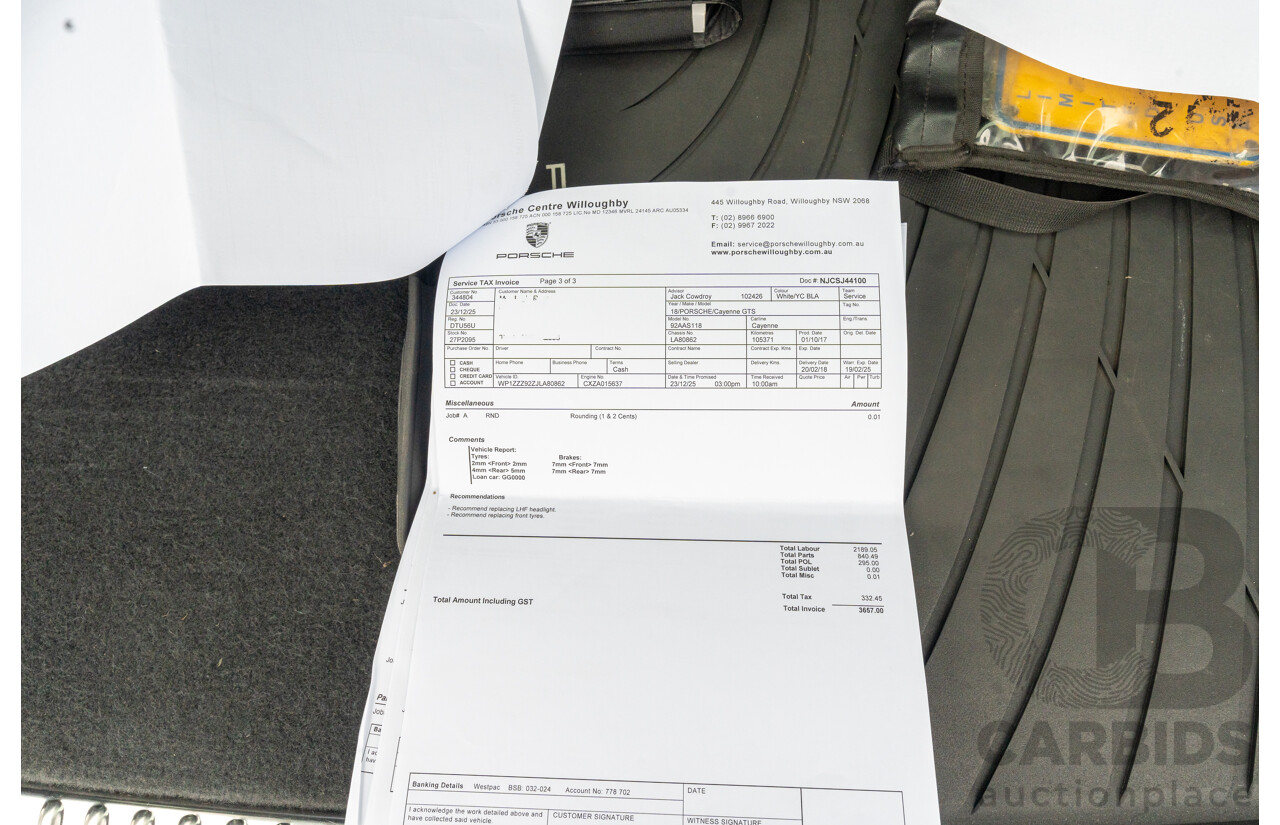 1/2018 Porsche Cayenne GTS (AWD) Series 2 MY18 4d Wagon Carrara White Twin Turbo V6 3.6L