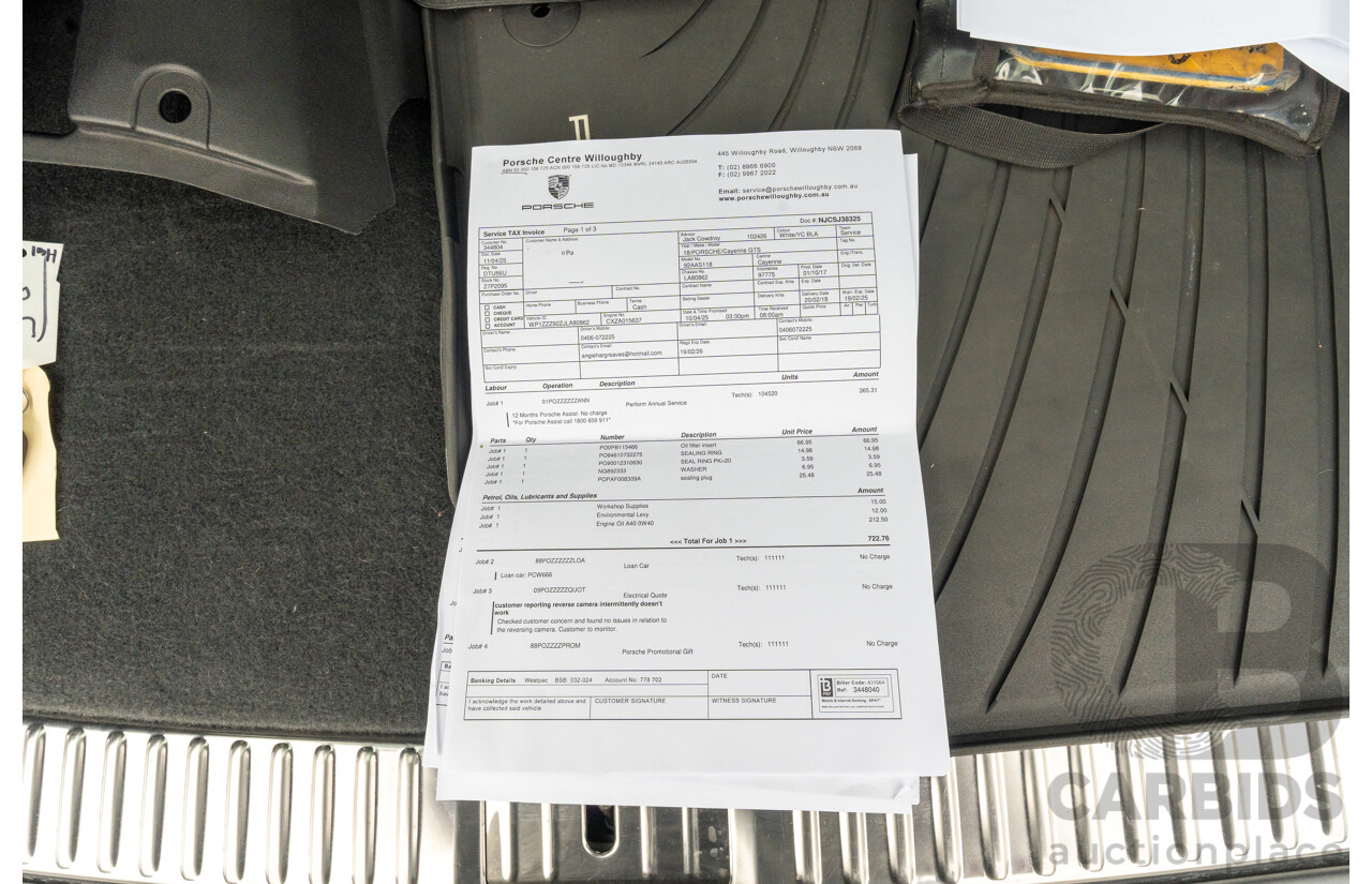 1/2018 Porsche Cayenne GTS (AWD) Series 2 MY18 4d Wagon Carrara White Twin Turbo V6 3.6L