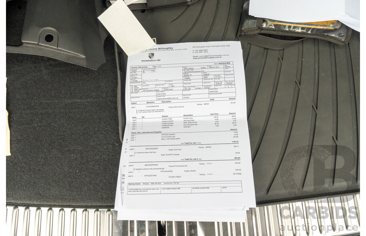 1/2018 Porsche Cayenne GTS (AWD) Series 2 MY18 4d Wagon Carrara White Twin Turbo V6 3.6L