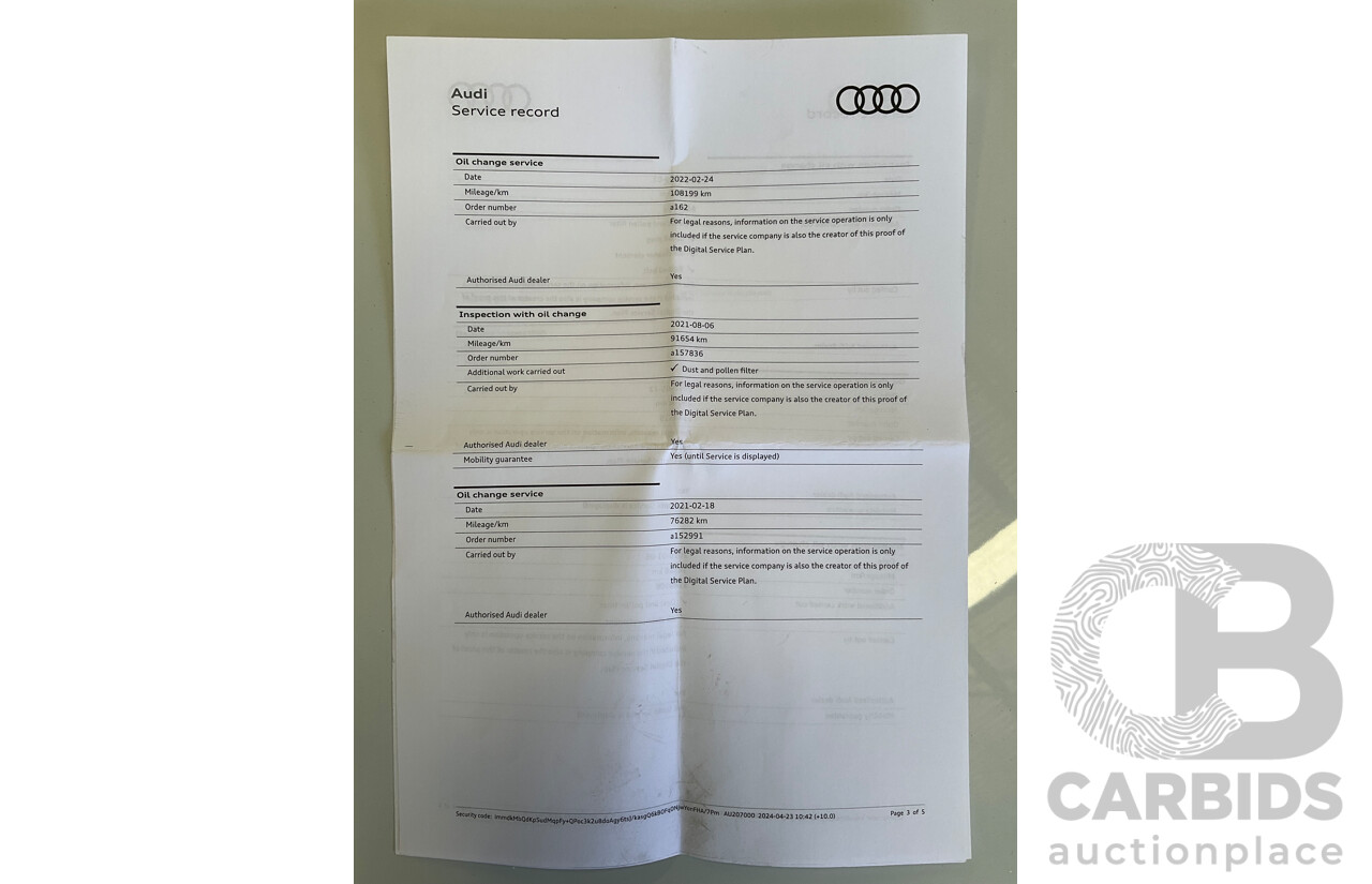 01/2019 Audi A3 35 TFSI (FWD) 8V MY19 4d Sportback Glacier White Metallic Turbo 1.4L