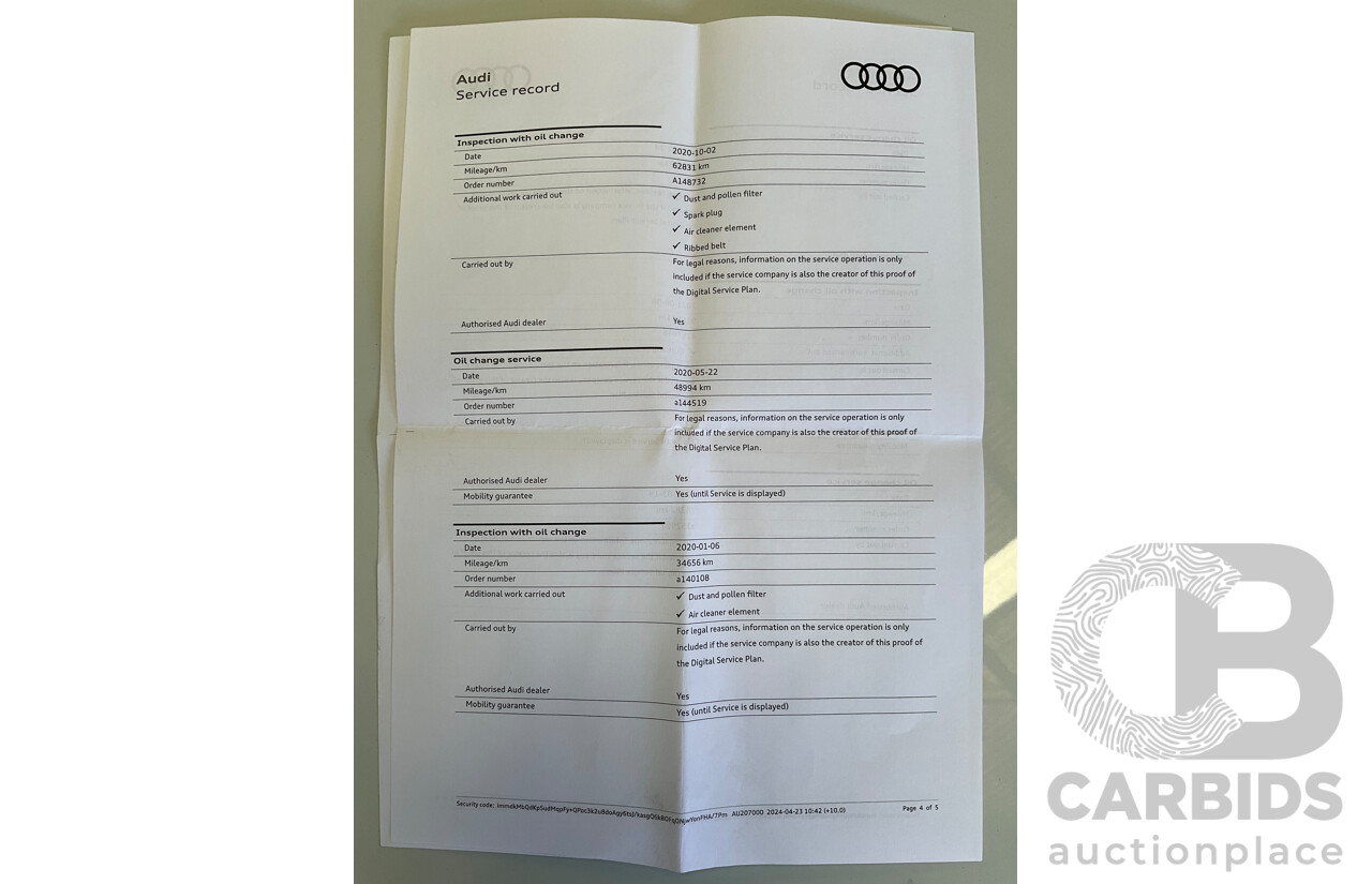 01/2019 Audi A3 35 TFSI (FWD) 8V MY19 4d Sportback Glacier White Metallic Turbo 1.4L