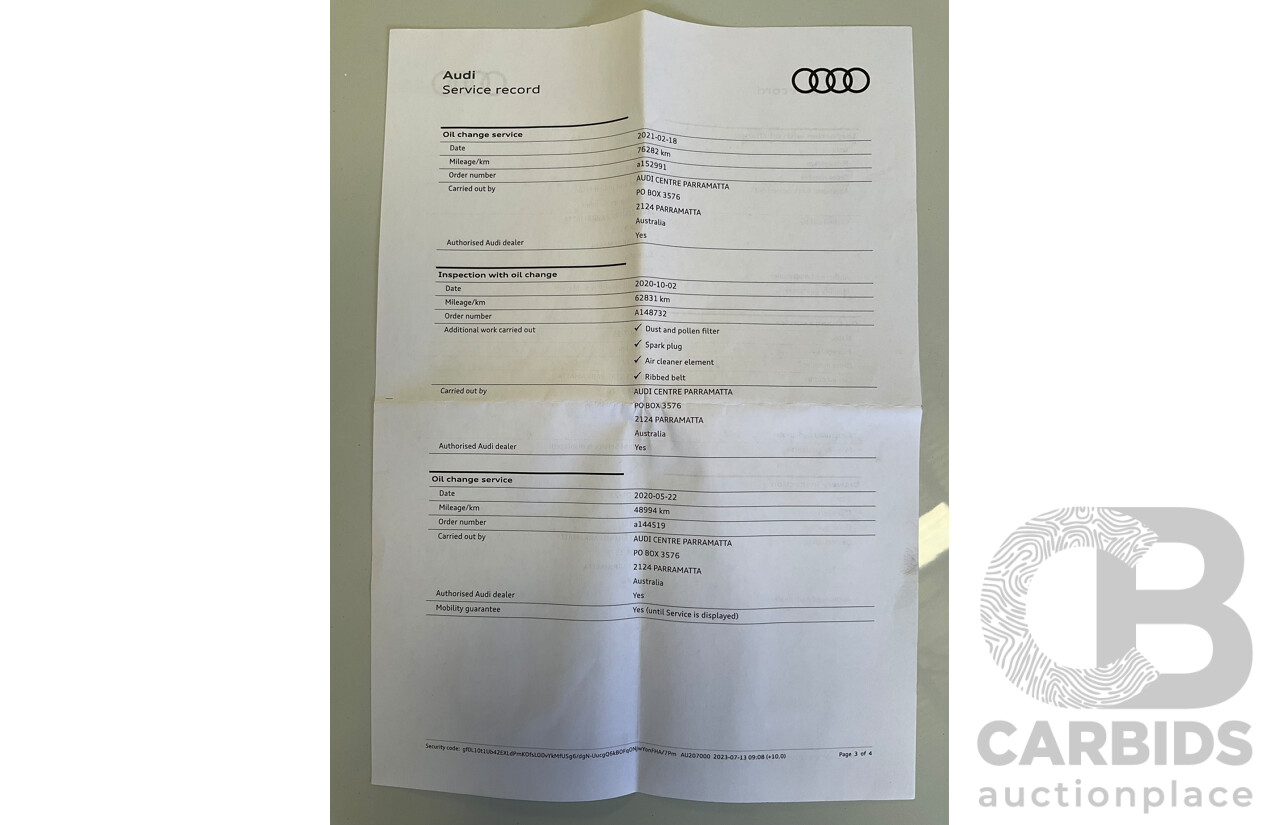 01/2019 Audi A3 35 TFSI (FWD) 8V MY19 4d Sportback Glacier White Metallic Turbo 1.4L
