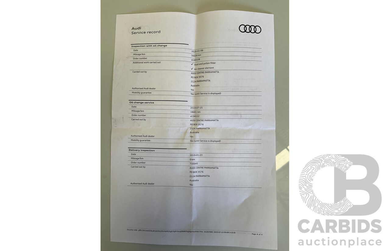 01/2019 Audi A3 35 TFSI (FWD) 8V MY19 4d Sportback Glacier White Metallic Turbo 1.4L