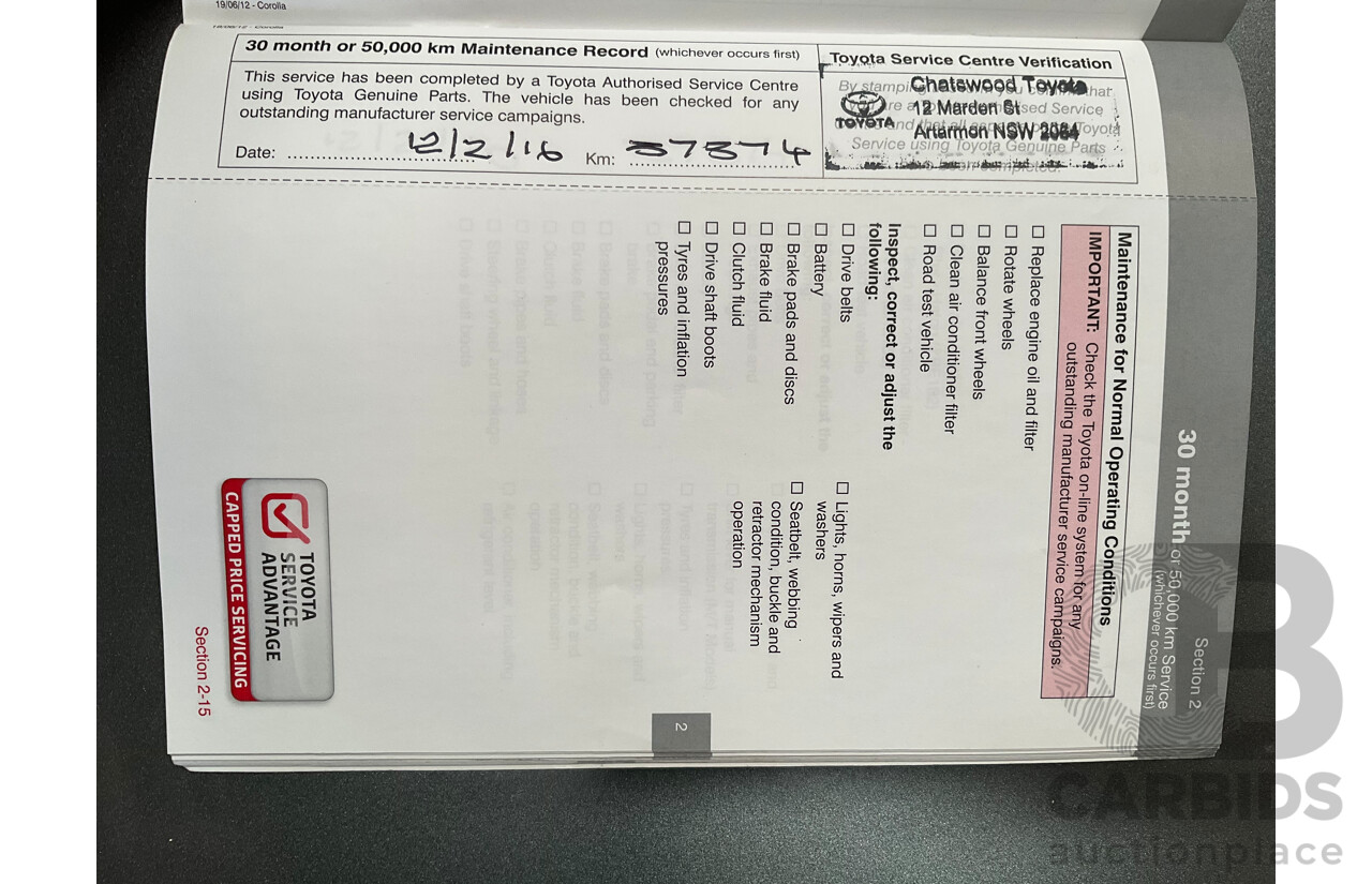 12/2012 Toyota Corolla Ascent Sport (FWD) ZRE182R 5d Hatchback Black Sand Metallic 1.8L