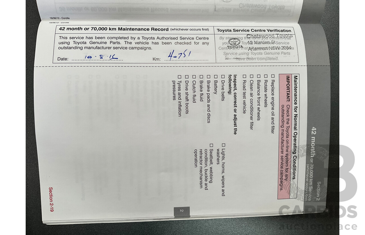 12/2012 Toyota Corolla Ascent Sport (FWD) ZRE182R 5d Hatchback Black Sand Metallic 1.8L