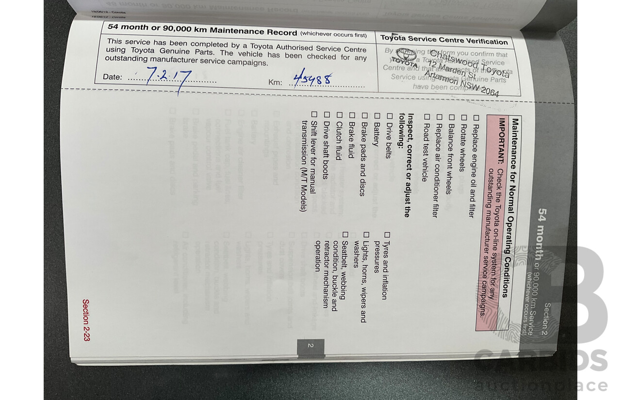 12/2012 Toyota Corolla Ascent Sport (FWD) ZRE182R 5d Hatchback Black Sand Metallic 1.8L