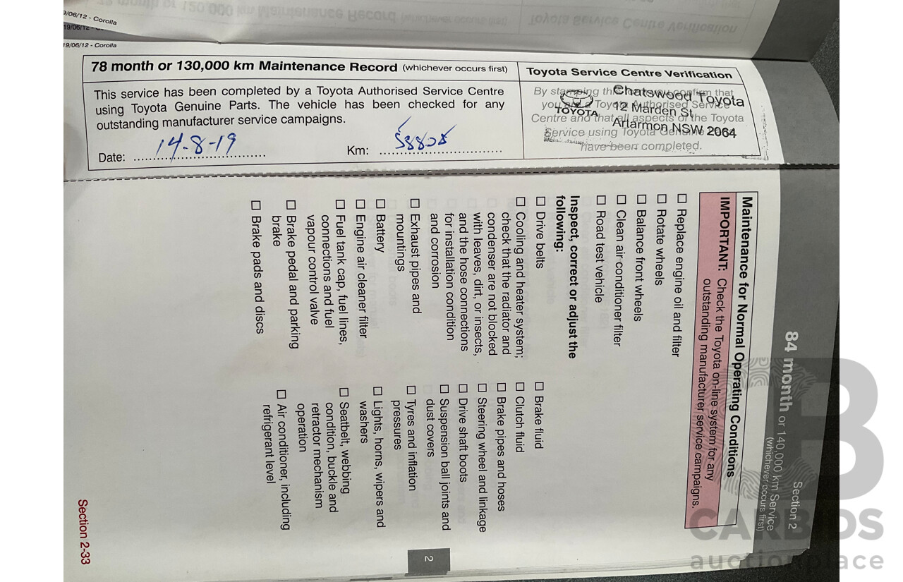 12/2012 Toyota Corolla Ascent Sport (FWD) ZRE182R 5d Hatchback Black Sand Metallic 1.8L