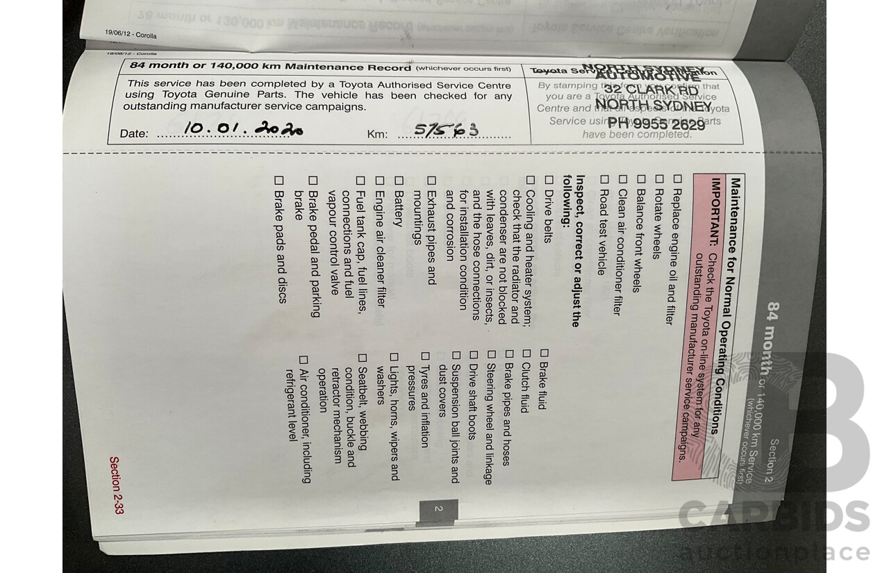 12/2012 Toyota Corolla Ascent Sport (FWD) ZRE182R 5d Hatchback Black Sand Metallic 1.8L