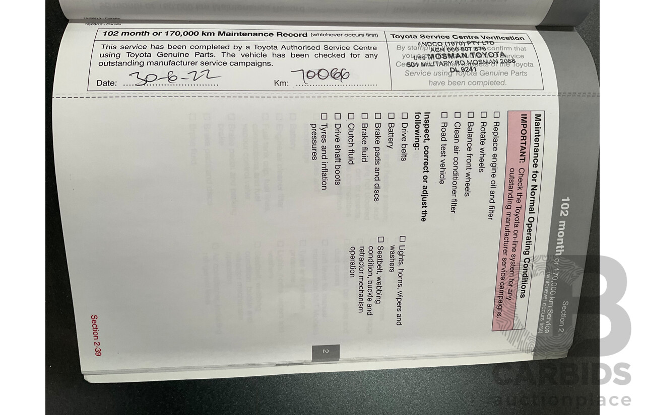 12/2012 Toyota Corolla Ascent Sport (FWD) ZRE182R 5d Hatchback Black Sand Metallic 1.8L