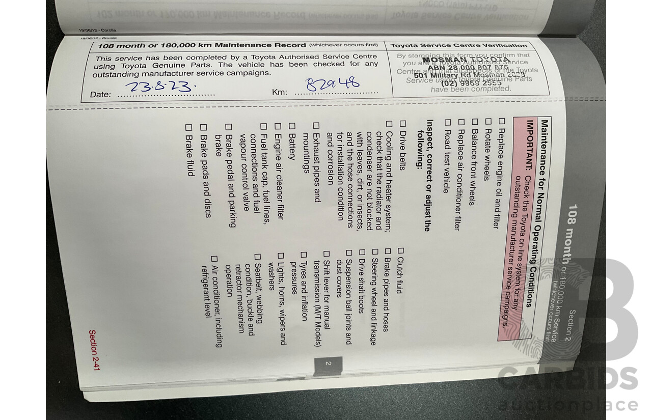 12/2012 Toyota Corolla Ascent Sport (FWD) ZRE182R 5d Hatchback Black Sand Metallic 1.8L