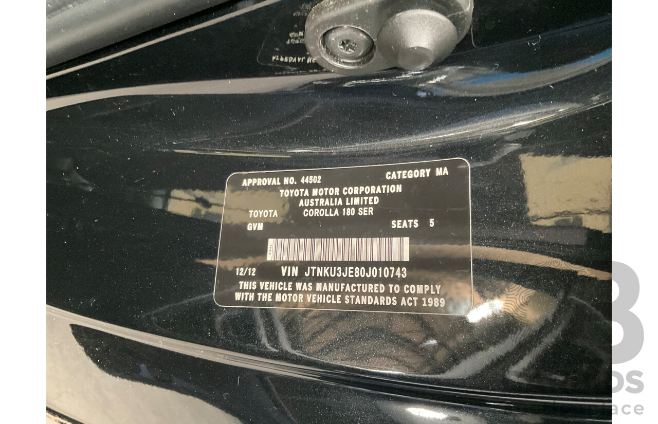 12/2012 Toyota Corolla Ascent Sport (FWD) ZRE182R 5d Hatchback Black Sand Metallic 1.8L