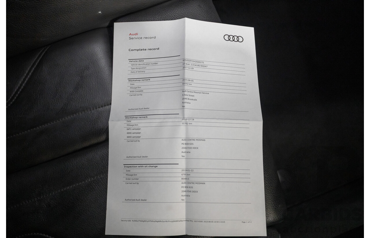 6/2017 Audi Q5 TFSI Sport Quattro Ultra (AWD) FY MY17 4d Wagon Brilliant Black Metallic Turbo 2.0L