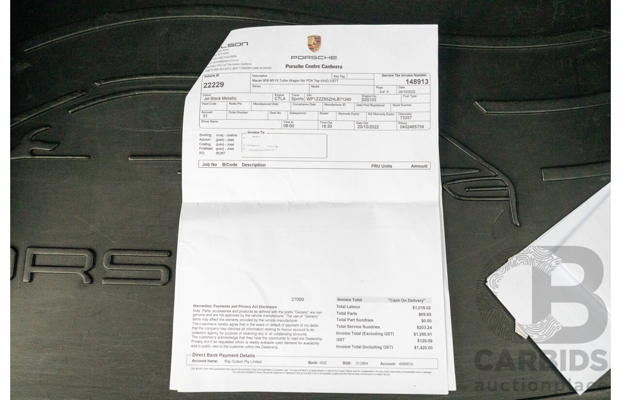 07/2016 Porsche Macan Turbo (AWD) MY16 4d Wagon Jet Black Metallic Twin Turbo V6 3.6L