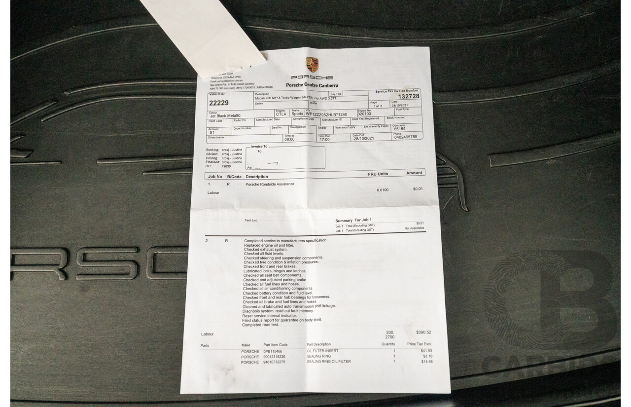 07/2016 Porsche Macan Turbo (AWD) MY16 4d Wagon Jet Black Metallic Twin Turbo V6 3.6L