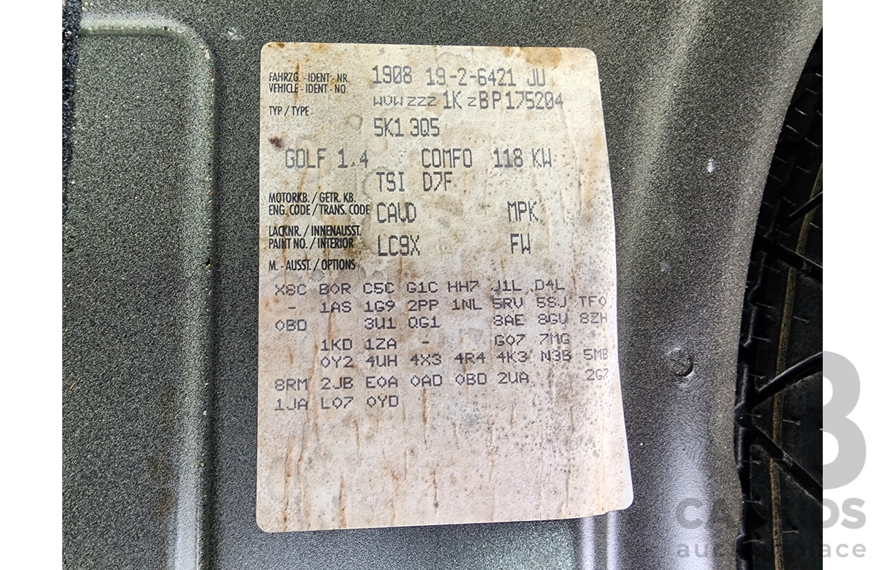 7/2011 Volkswagen Golf 118 TSI Comfortline 1K MY11 5d Hatchback Black 1.4L