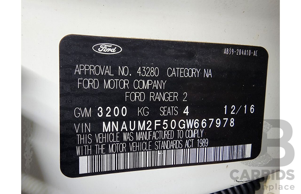 12/2016 Ford Ranger XLT 3.2 (4x4) PX MKII Super Cab Utility White 3.2L