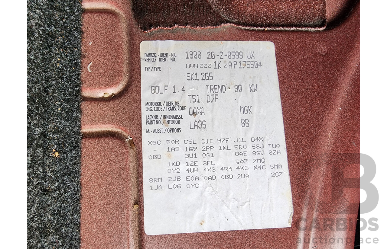 7/2010 Volkswagen Golf 90 TSI Trendline 1K MY10 5d Hatchback Red 1.4L