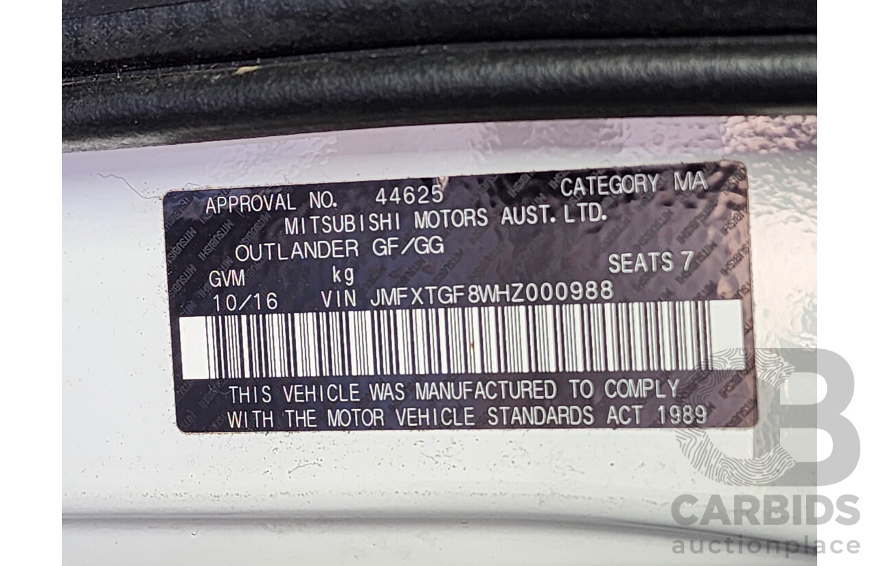 10/2016 Mitsubishi Outlander Exceed (4x4) ZK MY16 4d Wagon White 2.4L