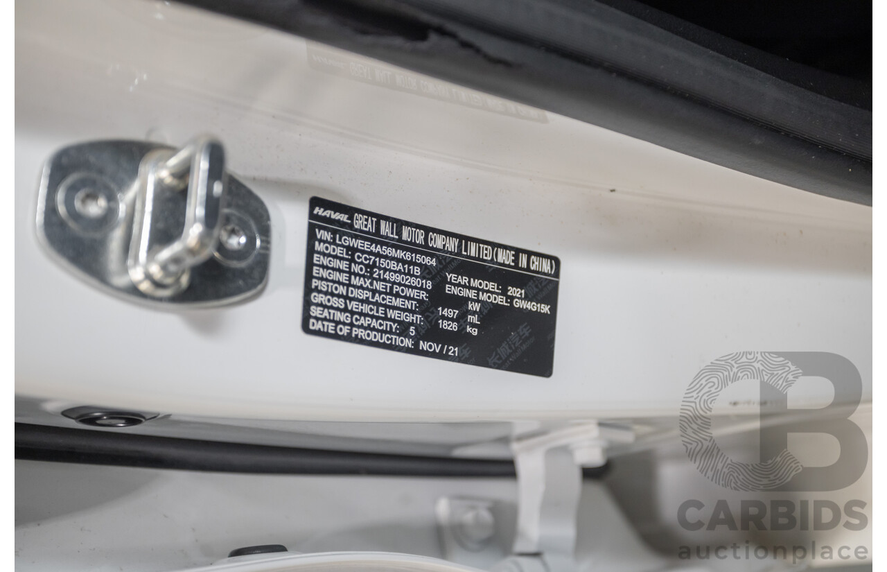 12/2021 GWM Haval Jolion Ultra MST 4D Wagon White Turbo 1.5L