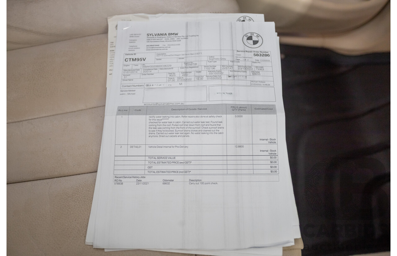 3/2014 BMW X5 sDrive 25d F15 4D Wagon Sophisto Grey Twin Turbo Diesel 2.0L