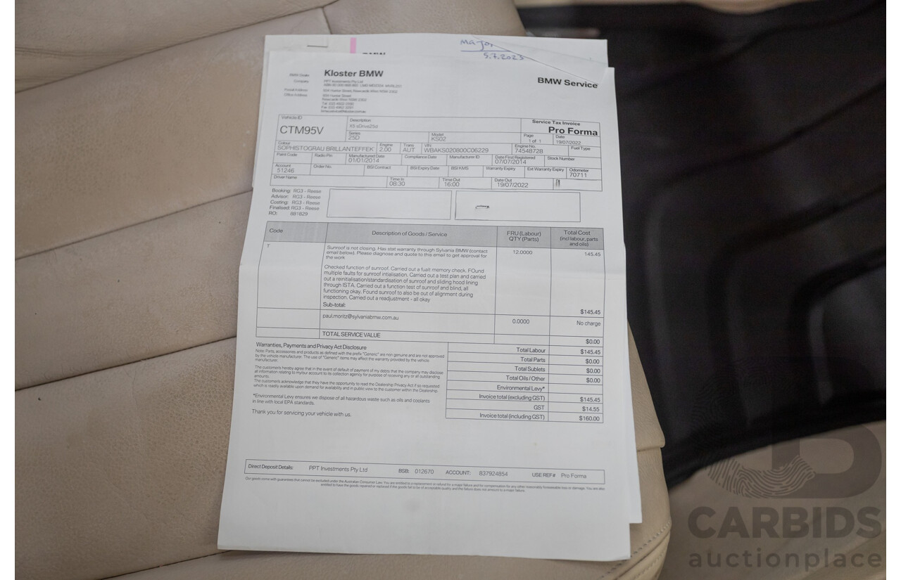 3/2014 BMW X5 sDrive 25d F15 4D Wagon Sophisto Grey Twin Turbo Diesel 2.0L