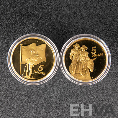 1990 Reserve Bank of New Zealand and Royal Australian Mint Five Dollar Coins,  ANZAC 75th Commemorative Coin Set