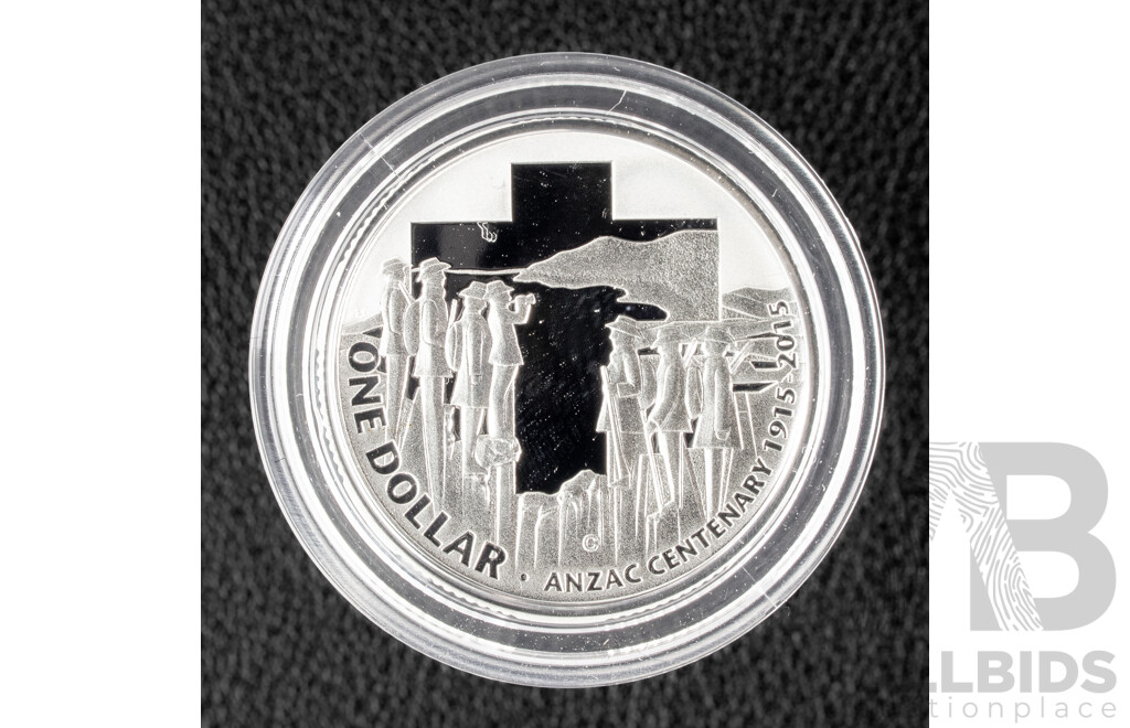 Australian RAM 2015 Silver Proof One Dollar Coin, Centerary ANZAC, C Mint Mark .999
