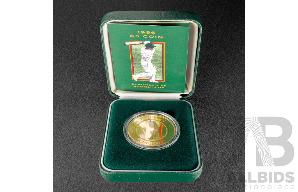 Australian RAM 1996 Five Dollar Proof Coin, Donald Bradman Tribute