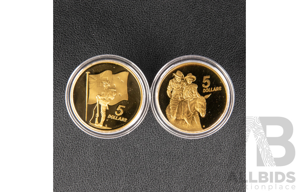 1990 Reserve Bank of New Zealand and Royal Australian Mint Five Dollar Coins,  ANZAC 75th Commemorative Coin Set