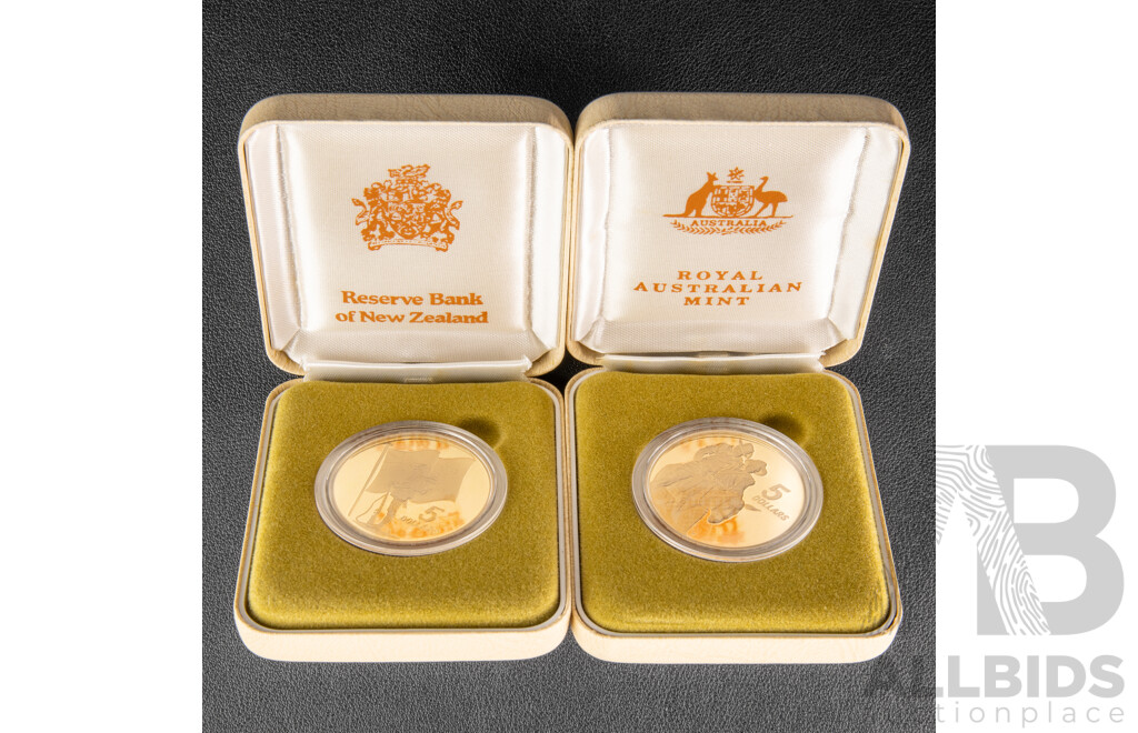 1990 Reserve Bank of New Zealand and Royal Australian Mint Five Dollar Coins,  ANZAC 75th Commemorative Coin Set