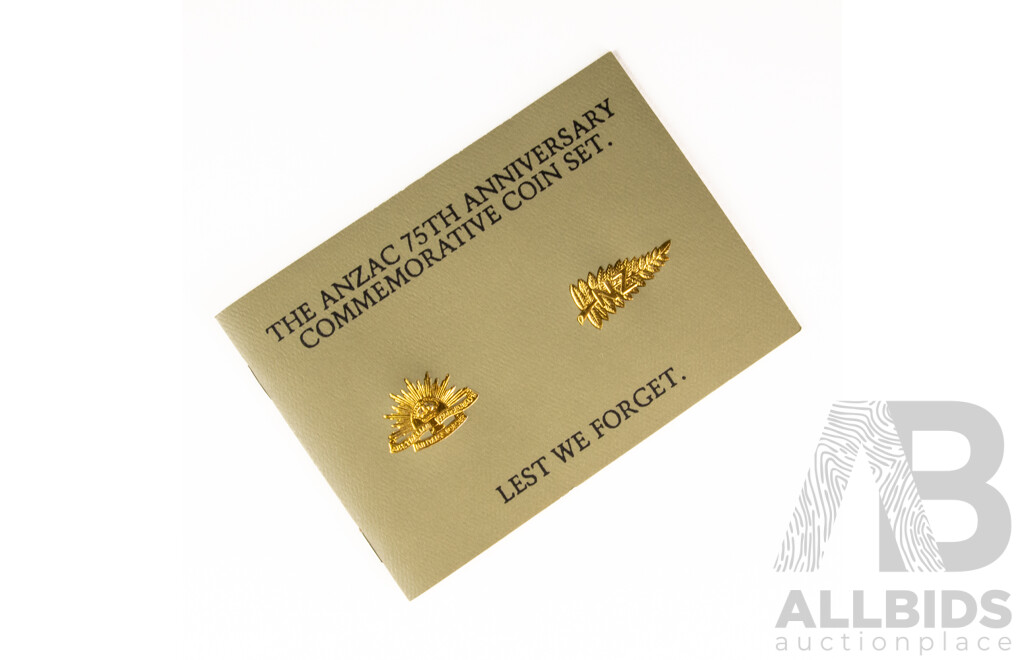 1990 Reserve Bank of New Zealand and Royal Australian Mint Five Dollar Coins,  ANZAC 75th Commemorative Coin Set