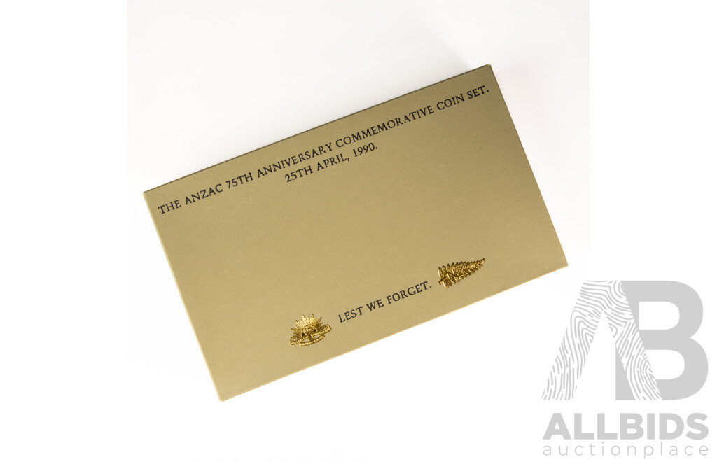 1990 Reserve Bank of New Zealand and Royal Australian Mint Five Dollar Coins,  ANZAC 75th Commemorative Coin Set