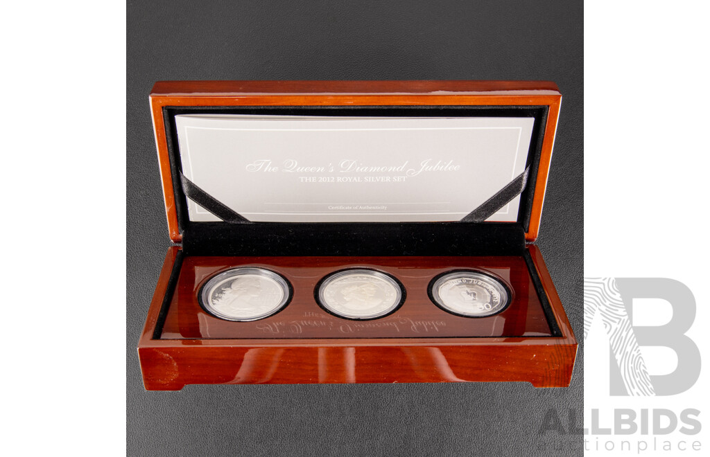 United Kingdom/Canada/Australia 2012 Three Silver Coin Set, Queen Elizabeth II Diamond Jubilee .999
