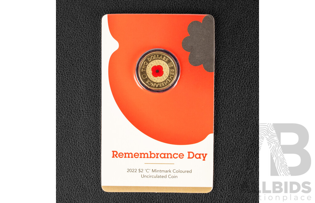 Australian RAM 2022 Two Dollar Coin, Remembrance Day 'Red Poppy' with C Mintmark