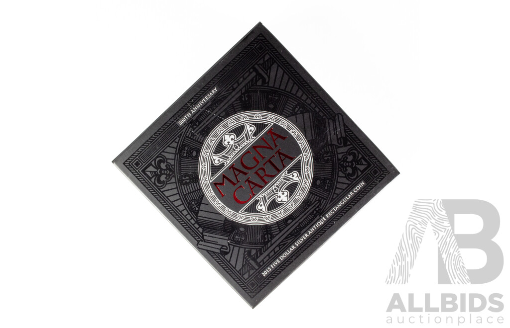 Australian RAM 2015 Silver Five Dollar Rectangular Coin, 800th Anniversary of the Magna Carta .999