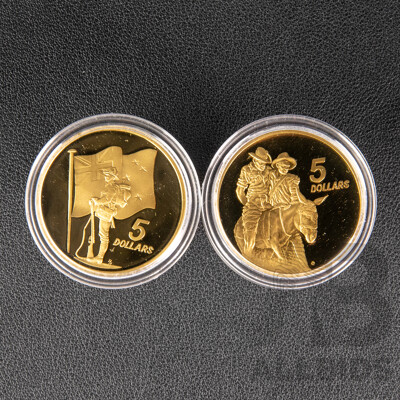 1990 Reserve Bank of New Zealand and Royal Australian Mint Five Dollar Coins,  ANZAC 75th Commemorative Coin Set