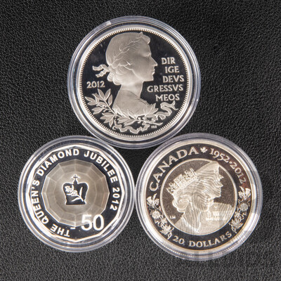 United Kingdom/Canada/Australia 2012 Three Silver Coin Set, Queen Elizabeth II Diamond Jubilee .999