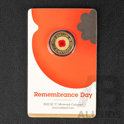 Australian RAM 2022 Two Dollar Coin, Remembrance Day 'Red Poppy' with C Mintmark