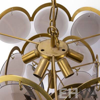 Mid-Century Italian Smoked Glass Chandelier by Vistosi with Gilt Metal Mount, Circa 1970s