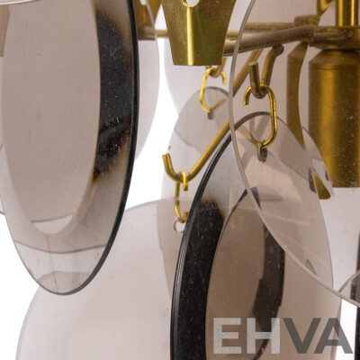 Mid-Century Italian Smoked Glass Chandelier by Vistosi with Gilt Metal Mount, Circa 1970s